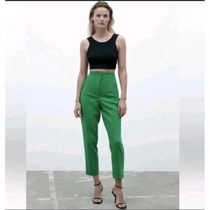 Zara Green Pants Womens XS High Waist Crop Elegant Office Formal Party Career